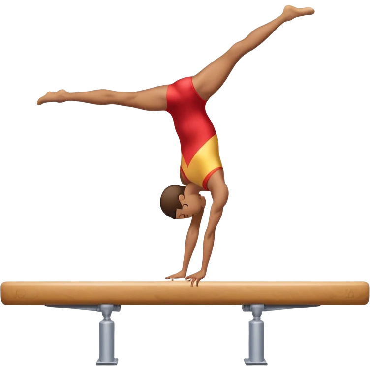An artistic emoji of a professional sports acrobat performing a stunning balance pose on a narrow beam. The acrobat showcases perfect control, flexibility, and strength, executing an elegant handstand. The background features a bright gymnastics arena with spotlights. emoji