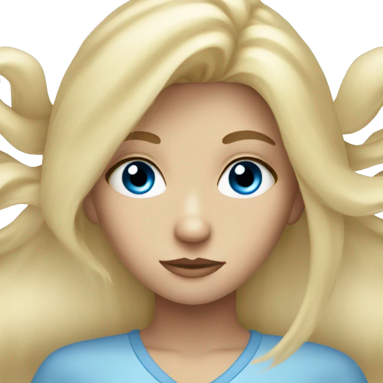  blonde girl with blue eyes doing eye roll emoji