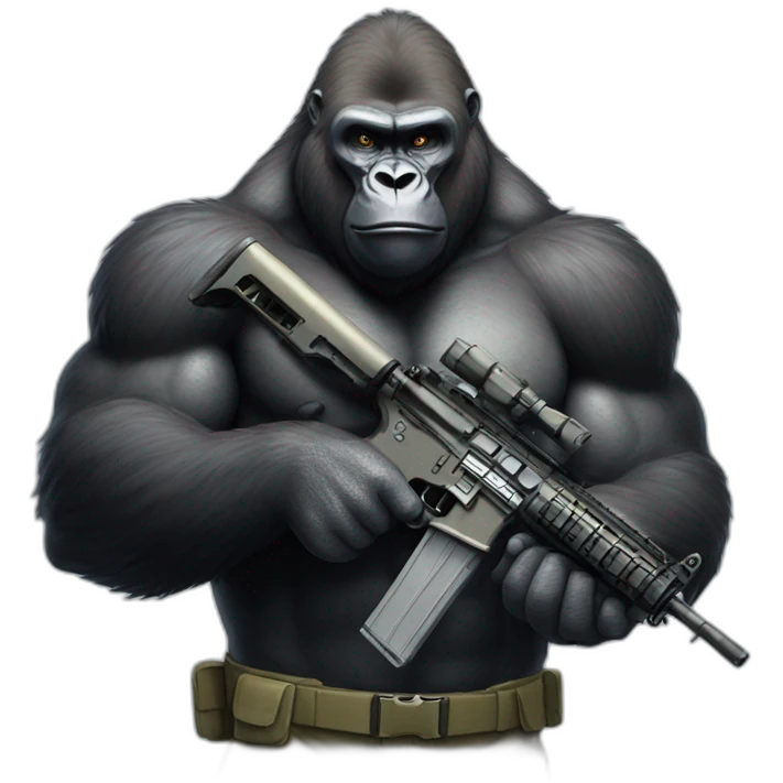 Big Buff Gorilla holding an AR-15 gun emoji