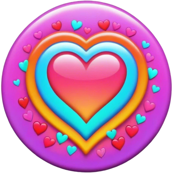 A round psychedelic colored button with love emoji