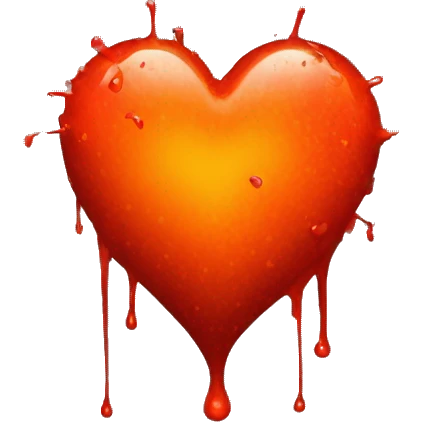 bleeding red heart glowing red-orange with splatter emoji