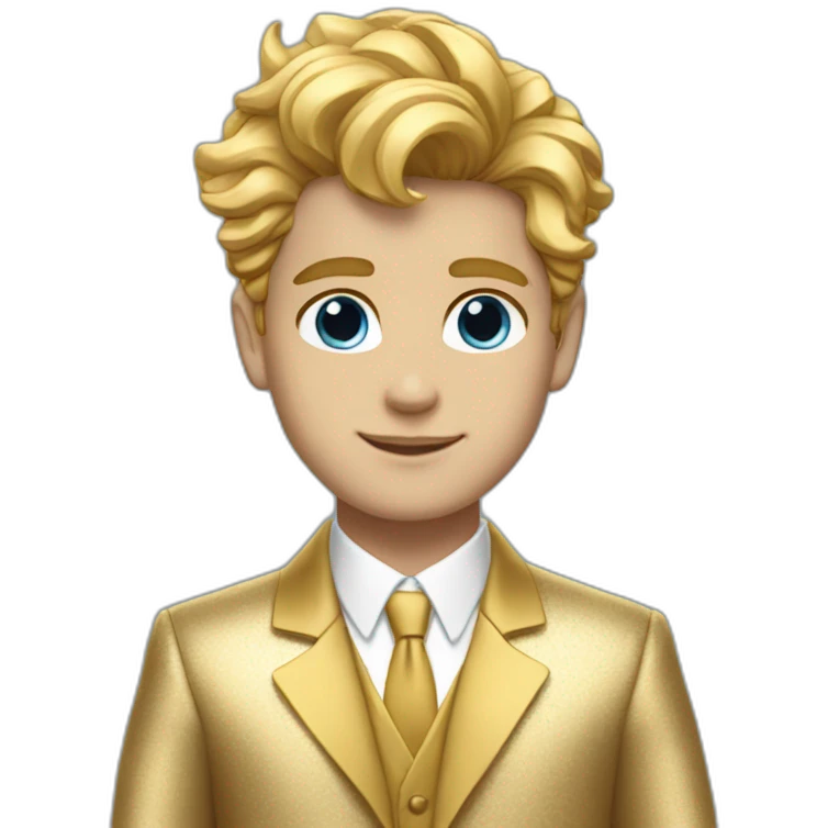 Posh-boy-with-golden-suit-and-blue-eyes-and-rainbow-unicorn-hair emoji
