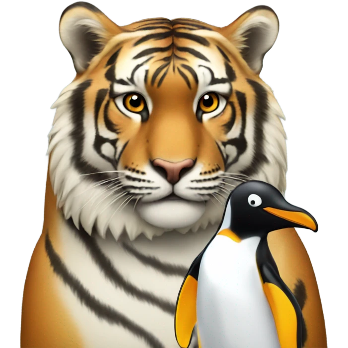 A tiger sat with a penguin emoji