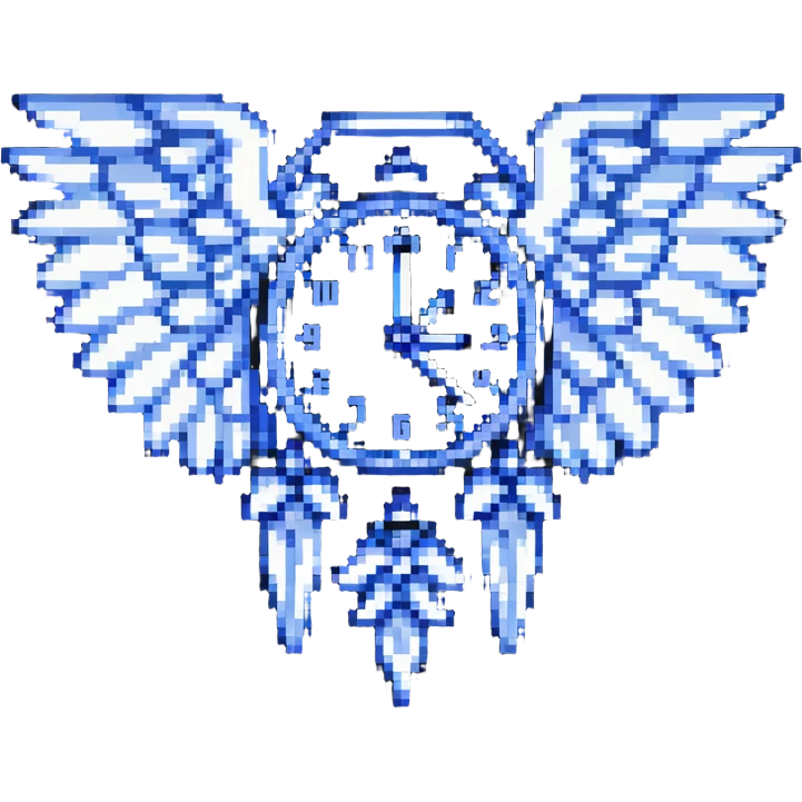 pixel art of a clock with wings, time flying concept emoji
