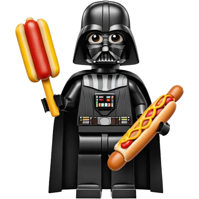 Lego Darth Vader holding a hotdog emoji