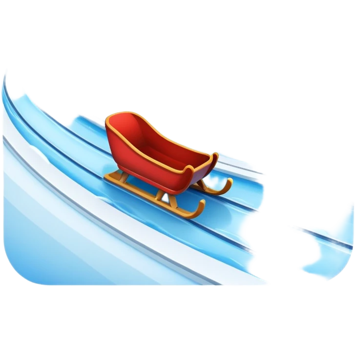 An icon showing a small sled down an icy track. The scene includes dynamic motion lines, icy curves, and a snowy mountain backdrop under a crisp blue sky. Transparent background emphasizes the speed and intensity of the sport. emoji
