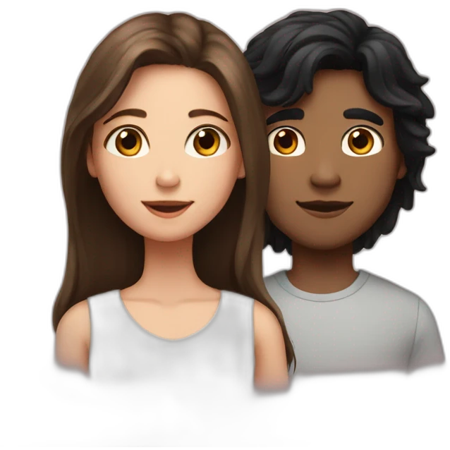 A girl with long brown hair and his brother with black hair emoji