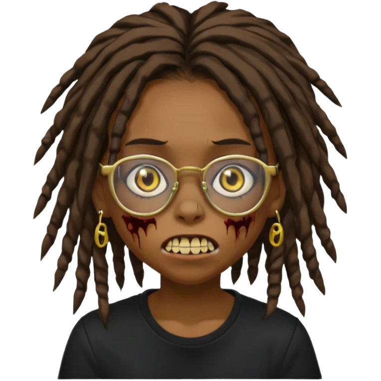 Girl,zombie,glasses,brown,emo,dreads,black shirt,gold teeth, emoji
