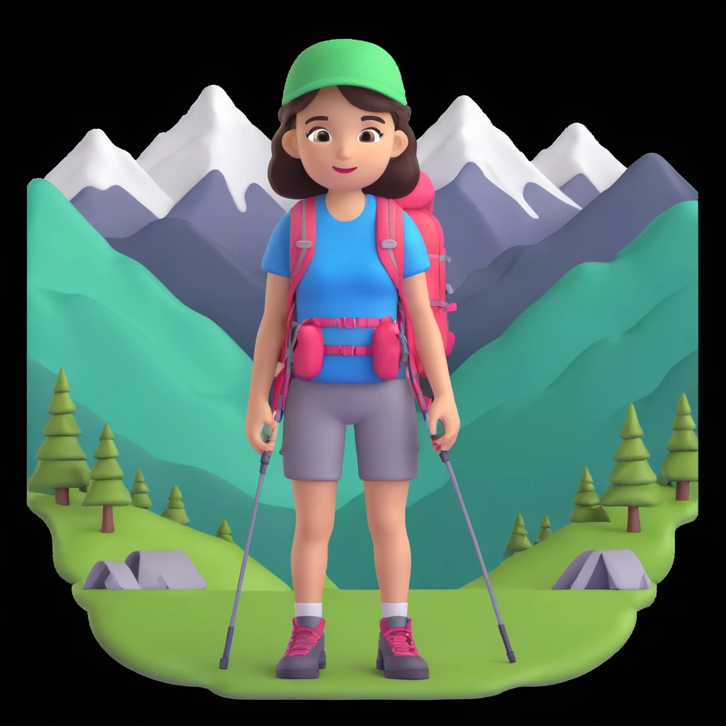 girl back packing mountains in background, close up pose emoji