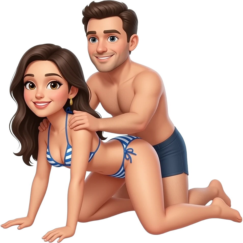 fille à quatre pattes en bikini les jambes écartées avec un homme en slip derrière elle qui tiens la gorge de la femme  avec une main sur la hanche de la femme emoji