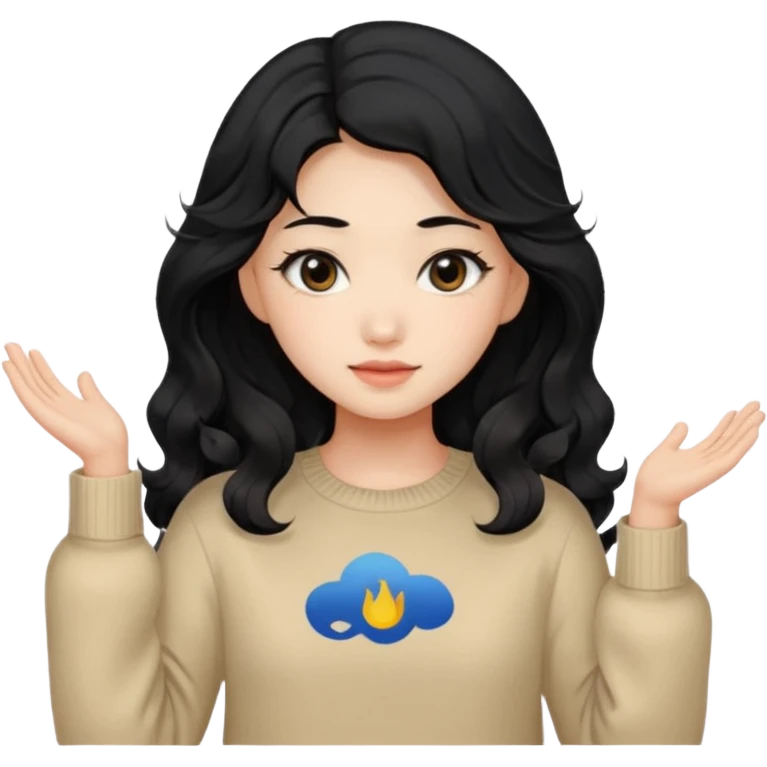 Beautiful girl,Black hair, wavy long hair,Black eyes,Chinese, beige sweater  emoji