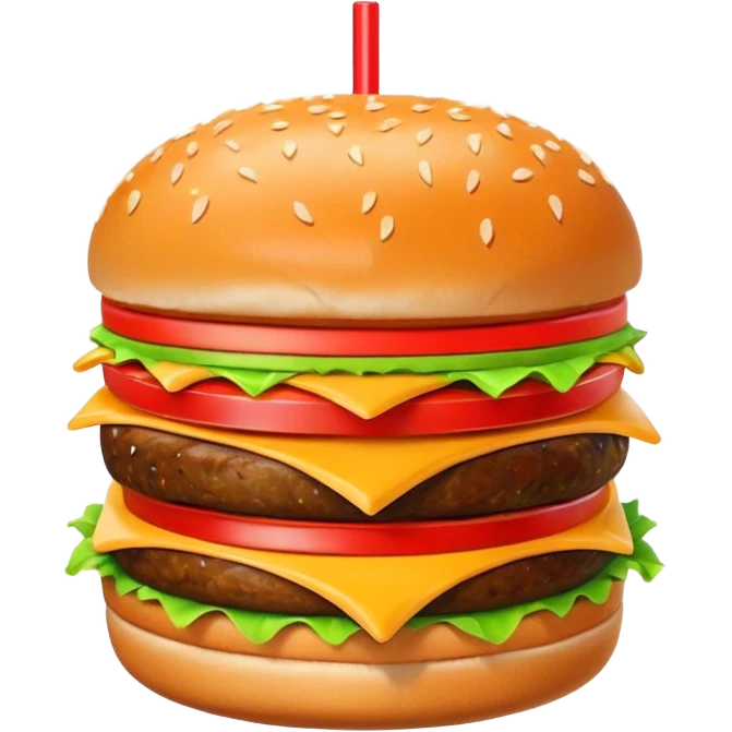 A clean and simple icon of fast food in emoji-style illustration. A burger with fries and a soda cup, bright and bold colors, simple shapes, flat design, high contrast, inviting and appetizing. emoji