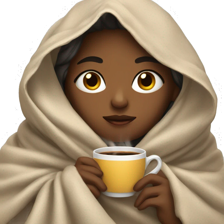 girl inside a blanket sipping coffee eyes closed emoji