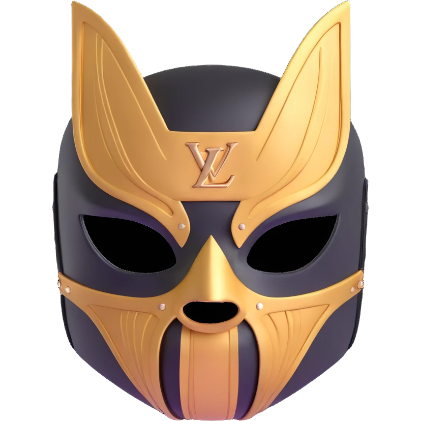 high fashion Louis Vuitton luchador mask with gold LV logos and luxury leather texture emoji