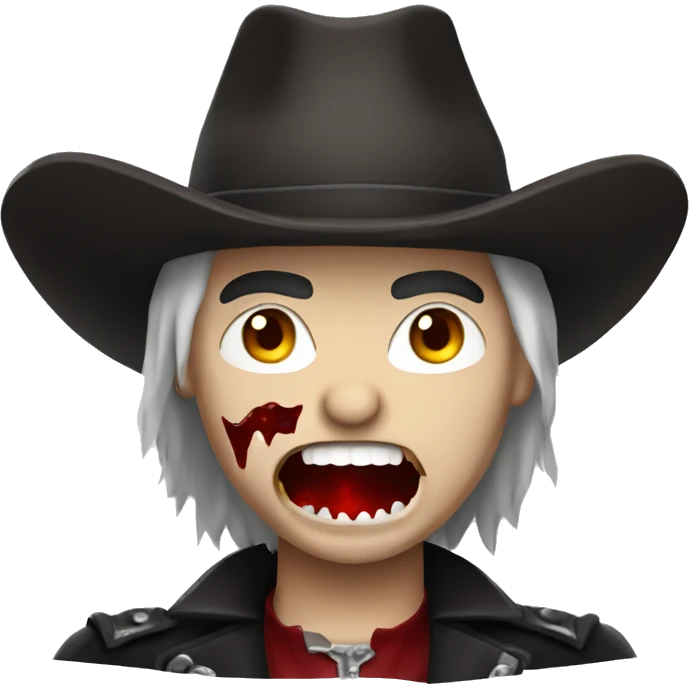 Vampire cowboy with bloody fangs emoji