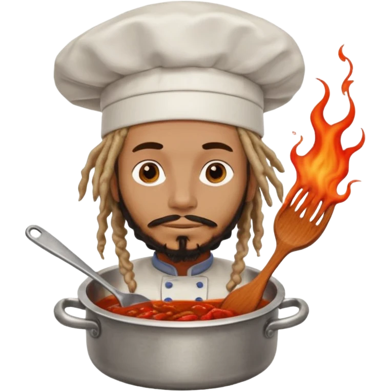 a man with dreadlocks lost in a pot of sauce emoji