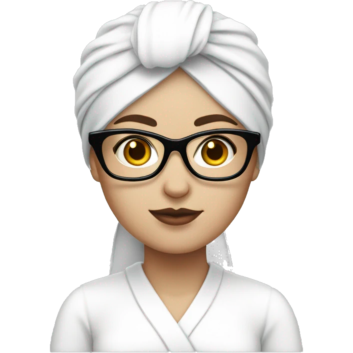 White-skinned woman with black square glasses, white clothes and white turban emoji