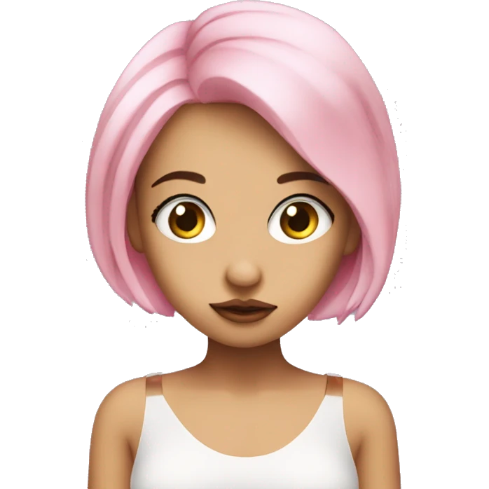 cute lady, pink hair, big eyes, posing like vogue emoji