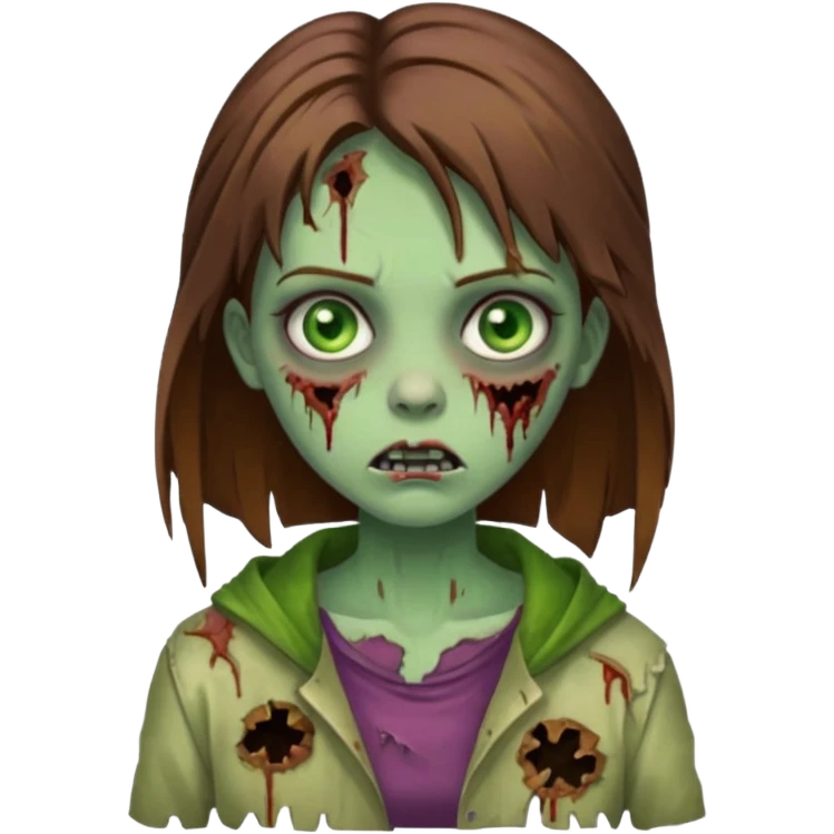 girl zombie with brown hair and green eyes emoji