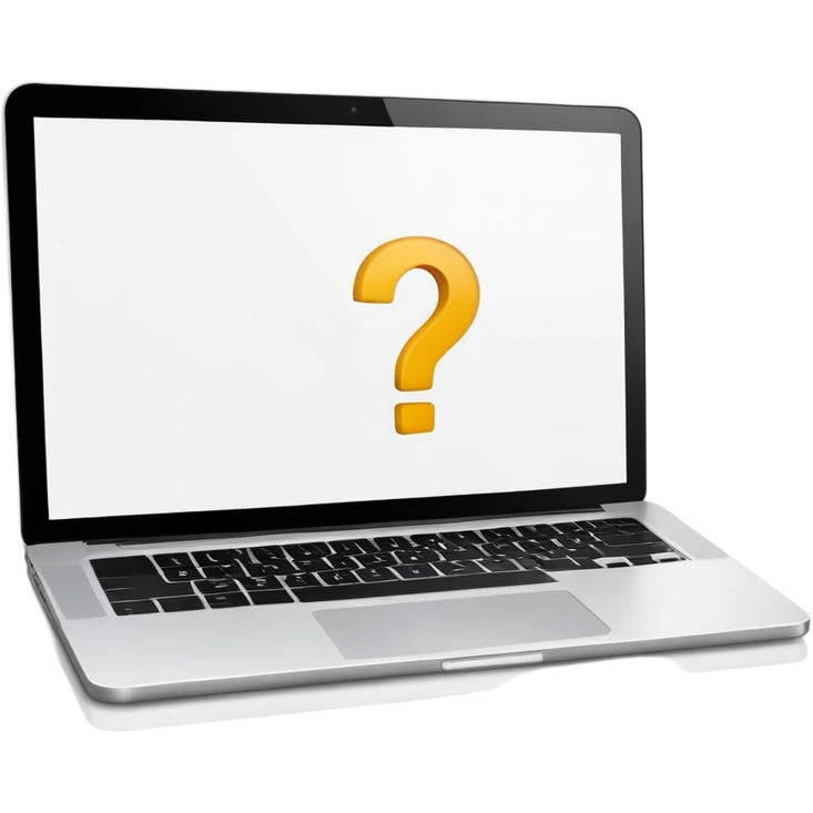 laptop screen showing a bold question mark emoji