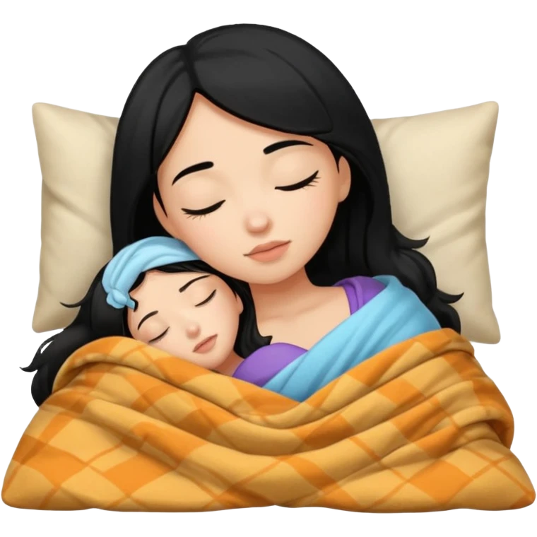 girl with black hair and light skin sleeping with blanket on emoji