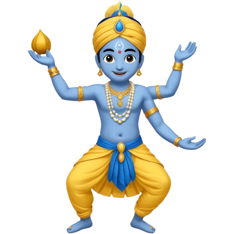 lord krishna emoji, playful pose, blue skin, yellow dhoti emoji