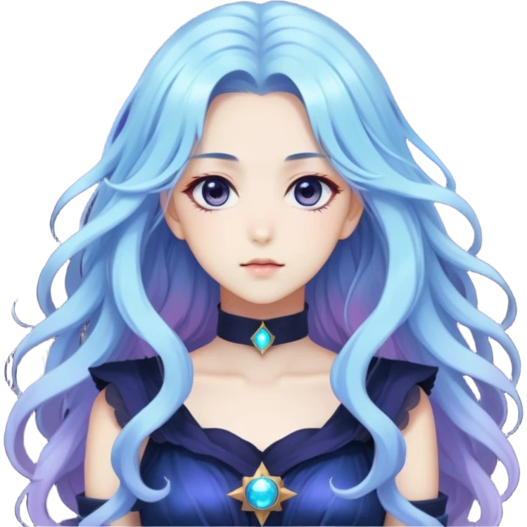 Beautiful gorgeous anime lady with long beautiful nebula hair, fashion aesthetic  emoji