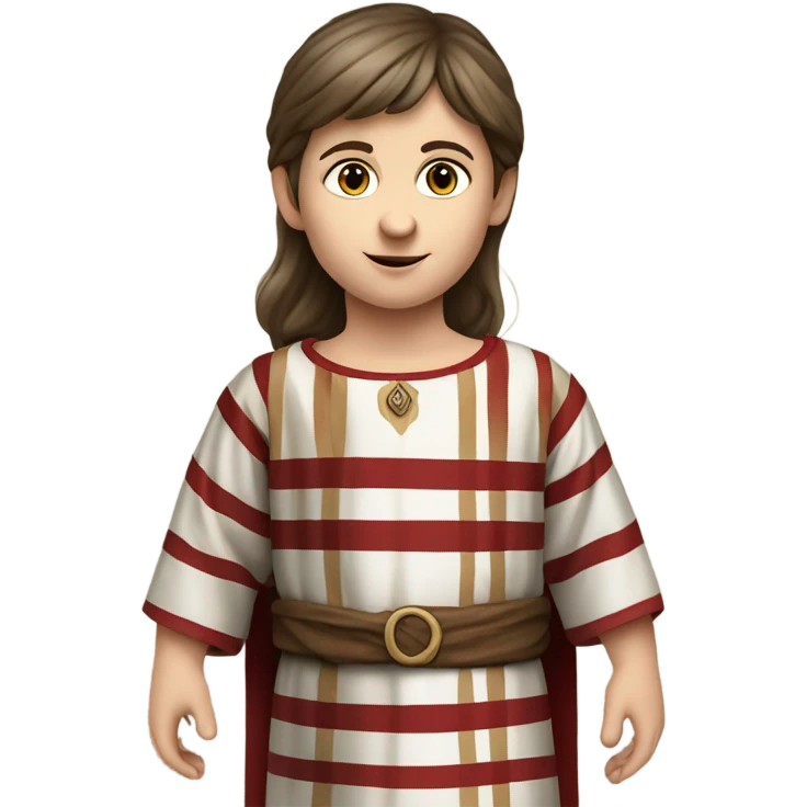 11th century european child with brown hair and tunic with horizontal red stripes emoji