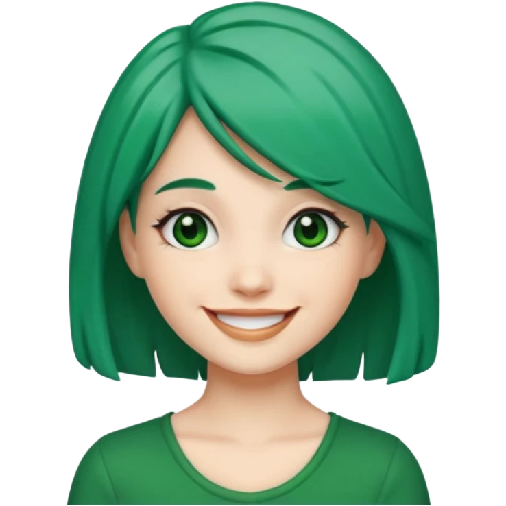 Emoji girl Emerald green hair, fair skin, and black eyes emoji