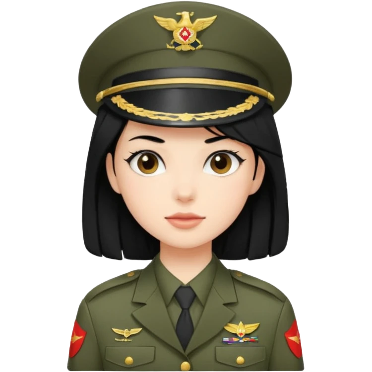 девушка с черными волосами в военной форме emoji