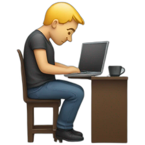 a man using his pc and his back is on a hunched posture emoji