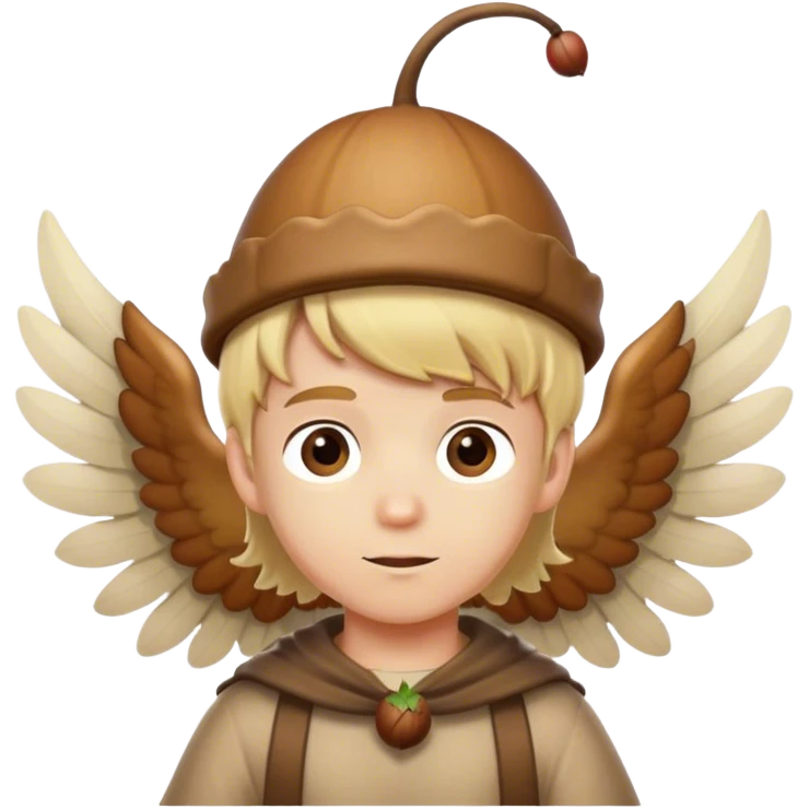 Blonde boy with acorn hat and wings emoji