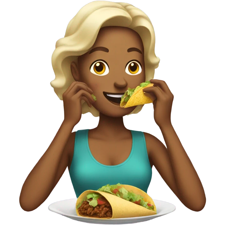 woman eating a taco and smiling emoji
