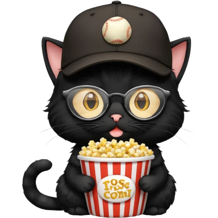 balck cat with with rapper popcorn with opticals emoji