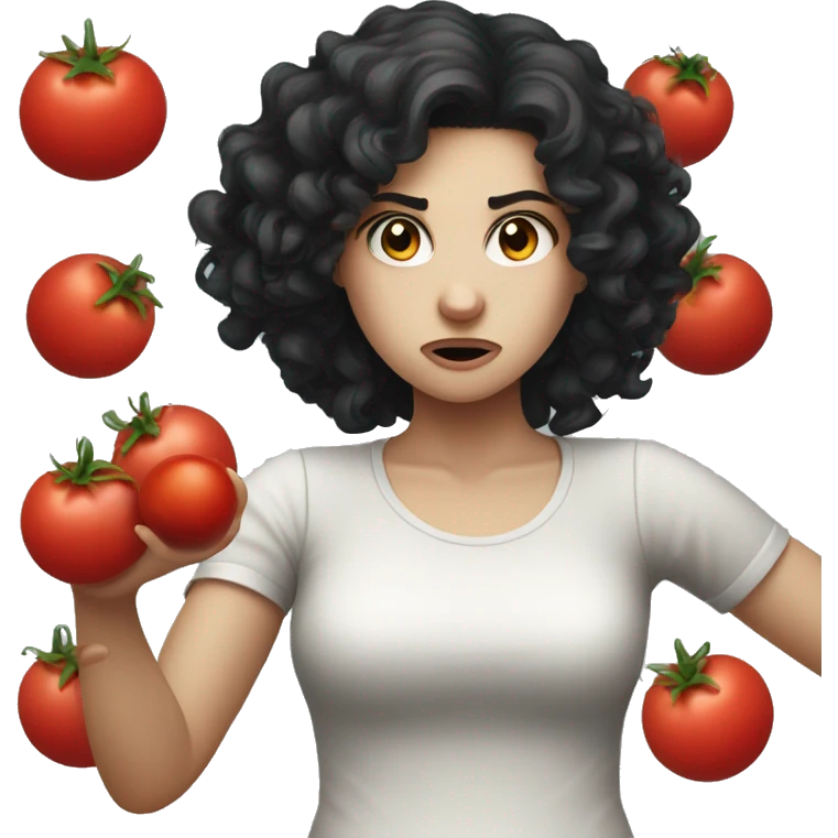 angry pale girl dark curly hair throwing tomato  emoji