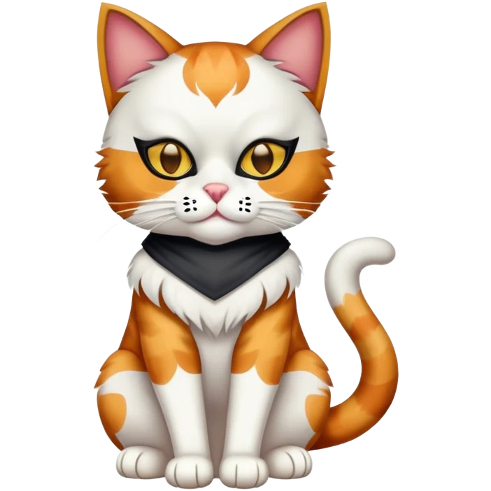 calico cat full body sitting with a mask emoji