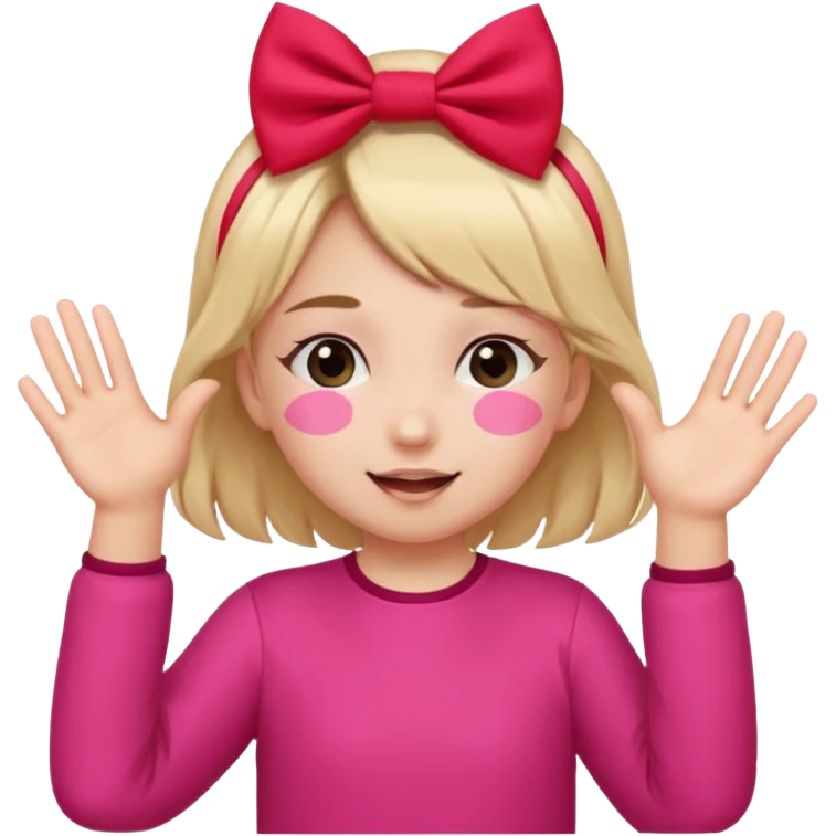 👧🏼🙈🎀🚩: girl with 2 ponytails covering her eyes with both hands, with a cute little pink bow on the side of her hair and below her in the background, 2 big red flags.  emoji