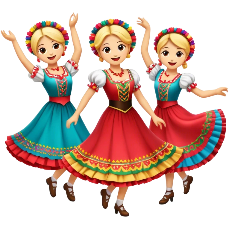 Cinematic Realistic Mazurka Dance Emoji, depicted as a lively traditional Polish folk dance scene with colorful costumes and spirited movement, rendered with dynamic textures and vibrant festive lighting that captures its rhythmic energy. emoji