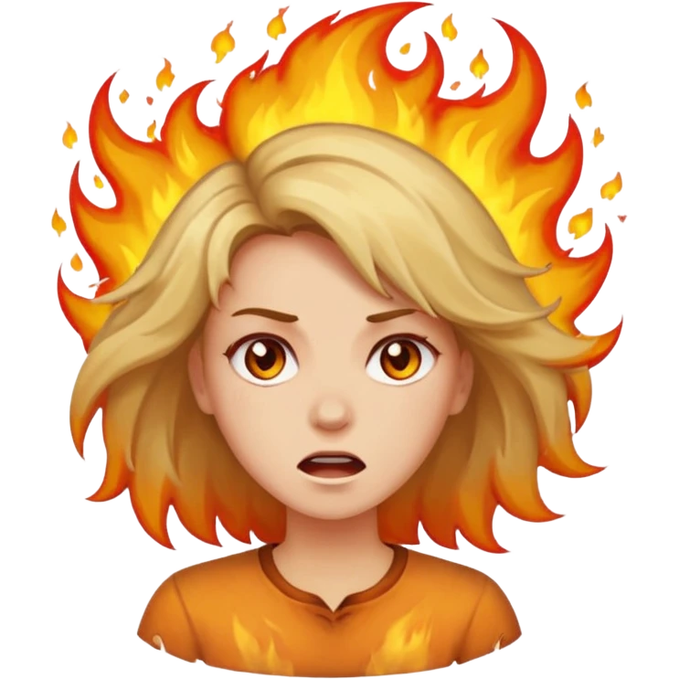 Woman with hair on fire freaking out with stress emoji
