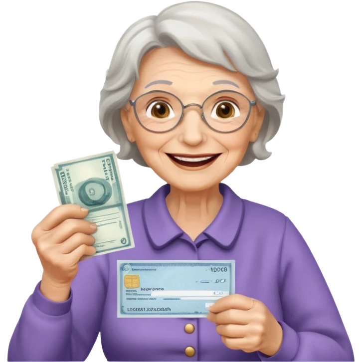 сгенерируй пожилая женщина получает пенсию emoji