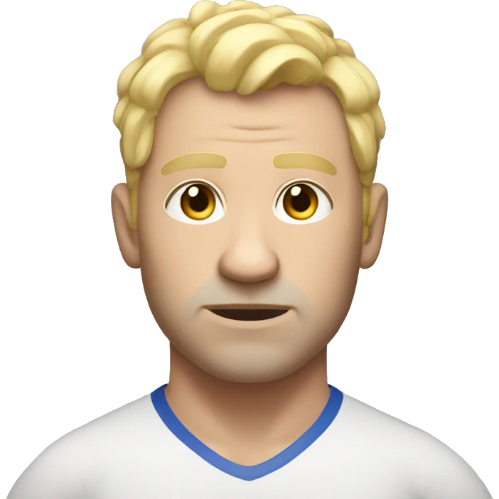 man with a curious and interested face, white skin, hairstyle and wearing a wrestling shirt emoji