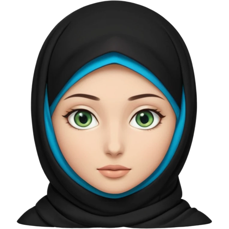 a girl wearing a black hijab and has green and blue eyes with another model of a hijab like a hijab but it's showing the neck Its neckfree emoji