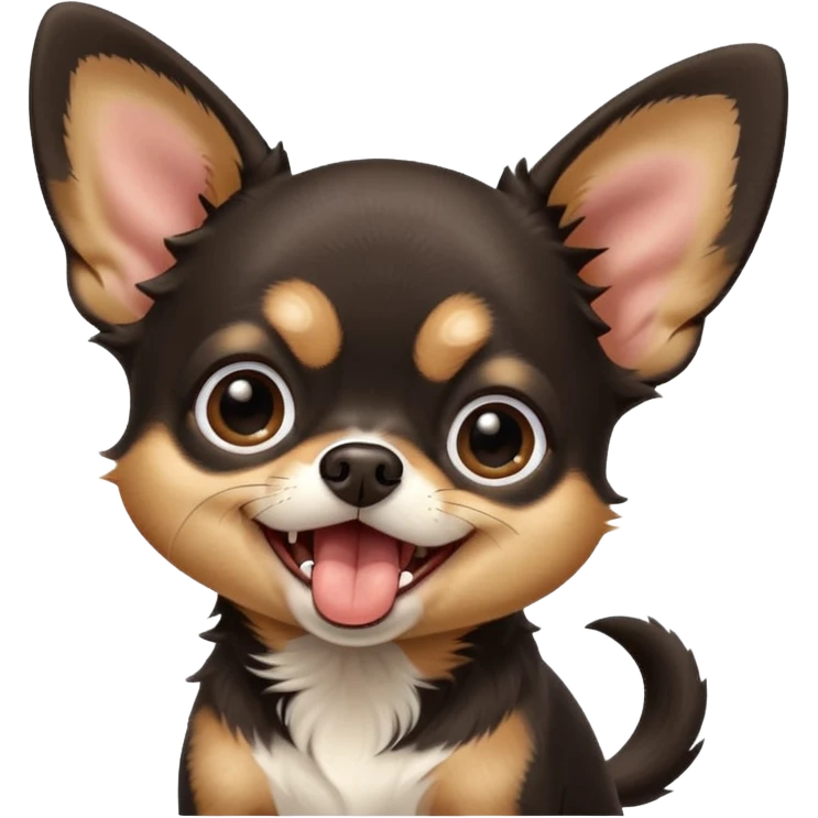 A high-resolution photo-realistic digital illustration of a cute black and tan chihuahua with big eyes yawning. emoji