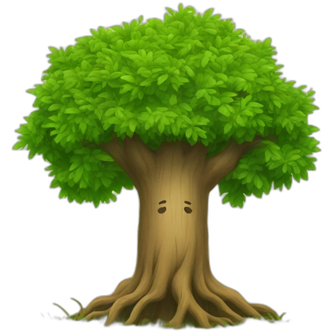 a tree with a strong trunk and roots with grass around it emoji
