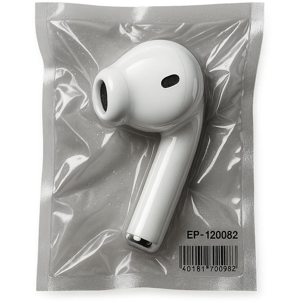 single white EarPod, glossy and puffy emoji