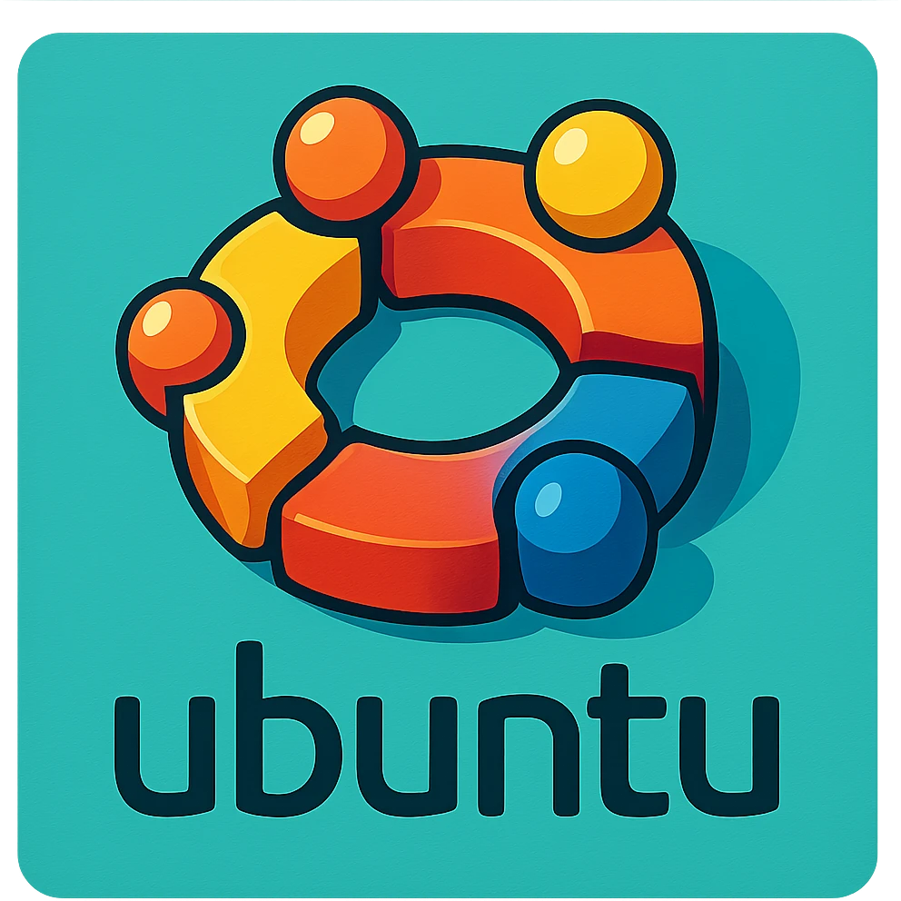 Ubuntu logo, 3D style, vibrant colors, soft shadows, tech branding emoji
