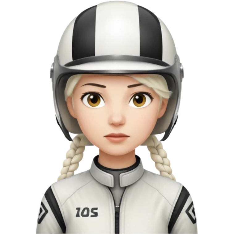 woman with white braided hair in racer helmet emoji