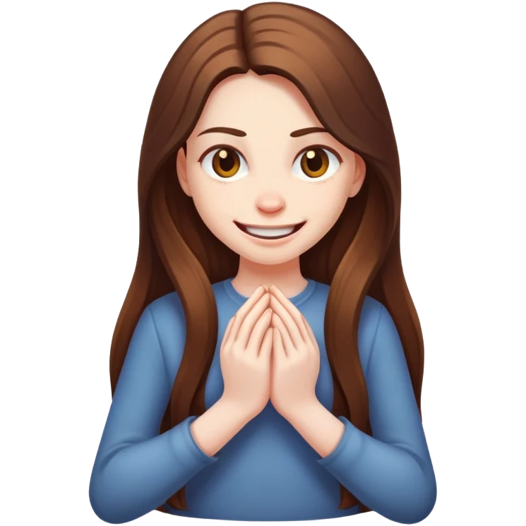 Girl with long brown hair rubbing her hands behind her back with an evil grin on her face emoji