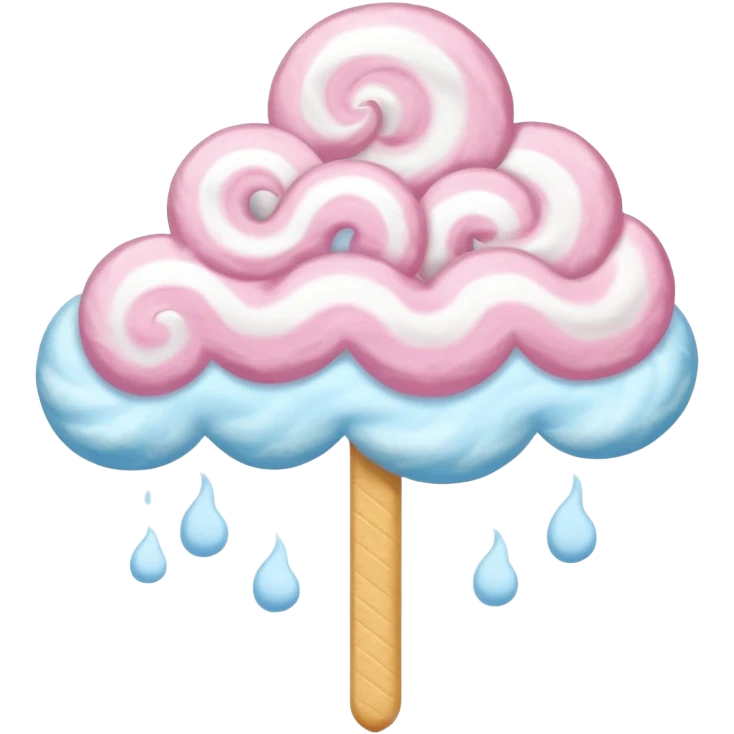 cotton candy on a paper stick, fluffy, pastel yellow, swirling cloud-like texture emoji