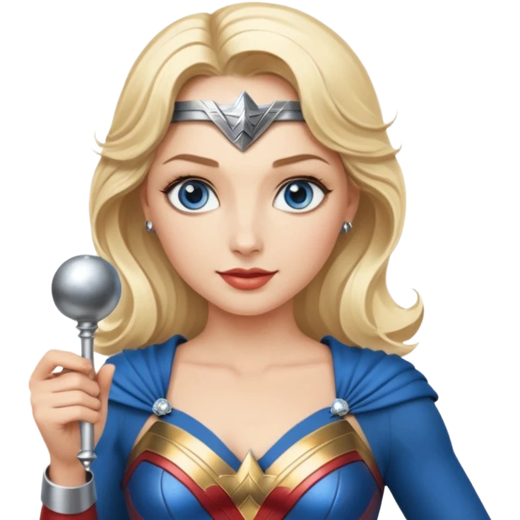 Blonde blue eyes Wonder Woman holding bell and short white orchestra conductor’s baton  emoji